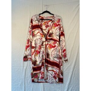 Fashion Nova Women Scarf Print Knot Front Long Sleeve Mini Dress Pink #2255